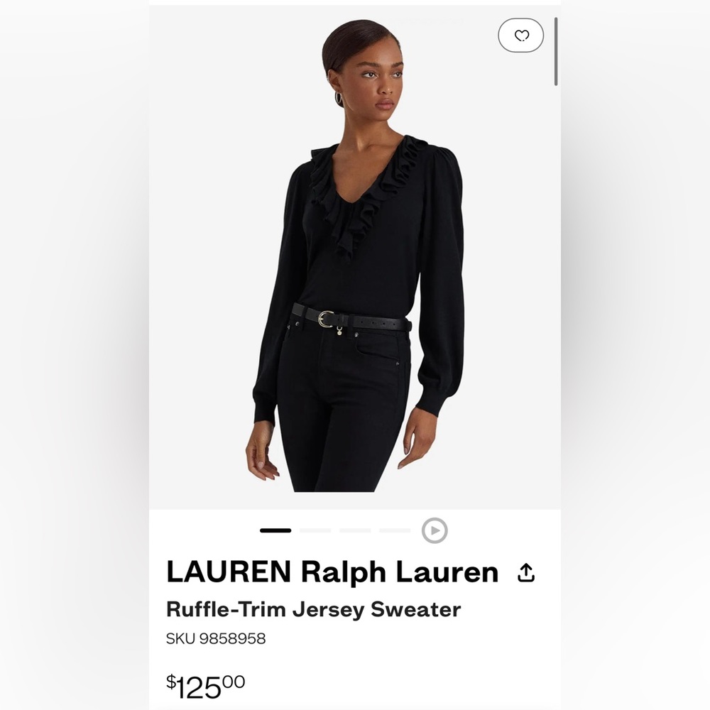 Lauren Ralph Lauren Ruffle Trim Jersey Sweater Size L